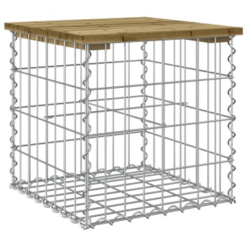 Bancă grădină, design gabion, 43x44x42 cm, lemn pin impregnat - Img 2