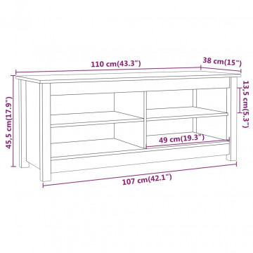 Bancă pentru pantofi, alb, 110x38x45,5 cm, lemn masiv de pin - Img 7