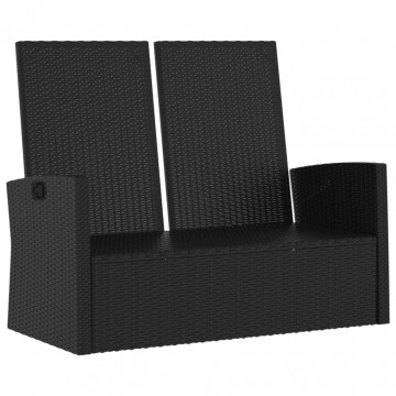 Bancă rabatabilă de grădină cu perne, negru, 118 cm, poliratan - Img 5
