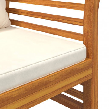 Banchetă canapea cu perne alb crem, lemn masiv de acacia - Img 6
