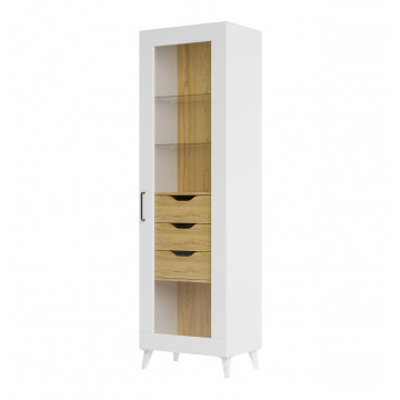 Barris 11 Vitrina Cu 1 Usa Cu 3 Sertare 60X200X42 Cm 1D3S White/Walnut