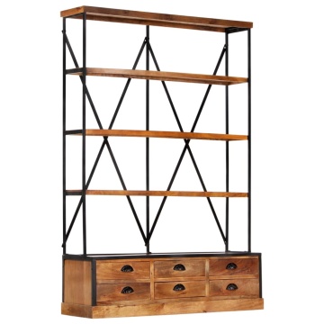 Bibliotecă 4 rafturi 6 sertare 122x36x181 cm lemn masiv mango - Img 1