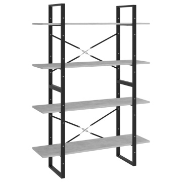 Bibliotecă, 4 rafturi, gri beton, 100x30x140cm, lemn prelucrat - Img 2
