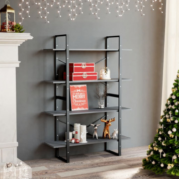 Bibliotecă cu 4 rafturi, gri, 100x30x140 cm, lemn masiv de pin - Img 1
