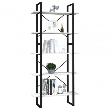 Bibliotecă cu 5 rafturi, alb, 80x30x175 cm, lemn de pin - Img 3