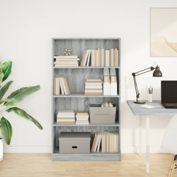 Bibliotecă, gri sonoma, 80x24x143 cm, lemn prelucrat - Img 3