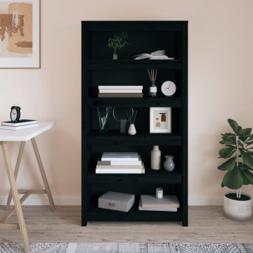 Bibliotecă, negru, 80x35x154 cm, lemn masiv de pin - Img 3