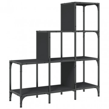 Bibliotecă, negru, 92x30x102 cm, lemn prelucrat și metal - Img 2