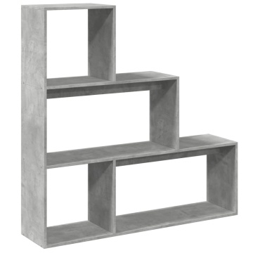 Bibliotecă/separator 3 niveluri gri beton 123x29x123 cm lemn - Img 2