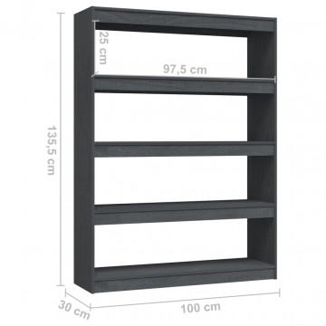 Bibliotecă/Separator cameră gri 100x30x135,5 cm lemn masiv pin - Img 7