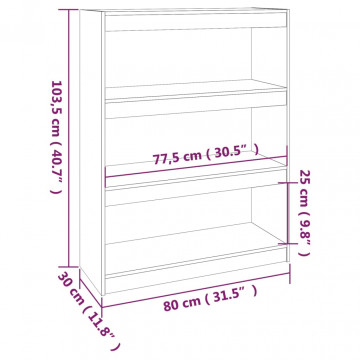Bibliotecă/Separator cameră gri, 80x30x103,5 cm lemn masiv pin - Img 7