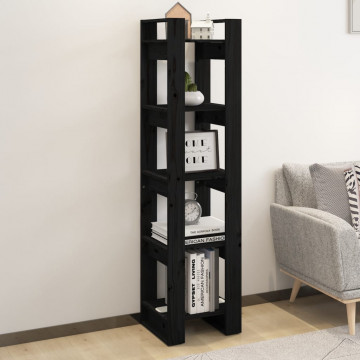 Bibliotecă/Separator cameră negru 41x35x160 cm lemn masiv pin - Img 1