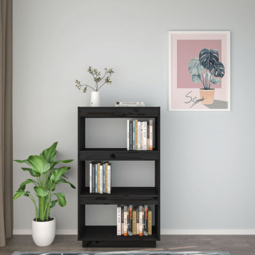 Bibliotecă/Separator cameră negru 60x35x103 cm lemn masiv pin - Img 3