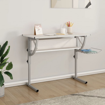 Birou creație alb & gri 110x53x(58-87)cm lemn prelucrat & oțel - Img 1