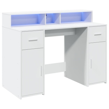 Birou cu lumini LED, alb, 120x55x91 cm, lemn prelucrat - Img 3