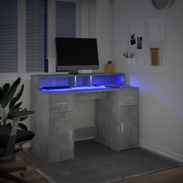 Birou cu lumini LED, gri beton, 120x55x91 cm, lemn prelucrat - Img 8