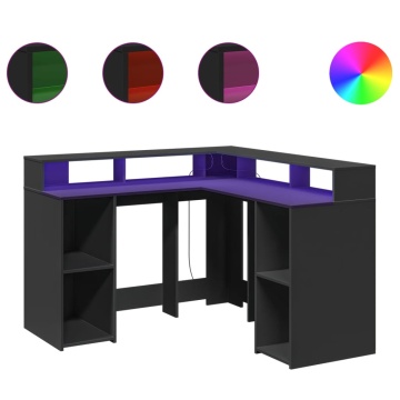 Birou cu lumini LED, negru, 130x130x91 cm, lemn prelucrat - Img 2