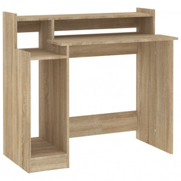 Birou cu lumini LED, stejar sonoma, 97x90x45 cm, lemn compozit - Img 3