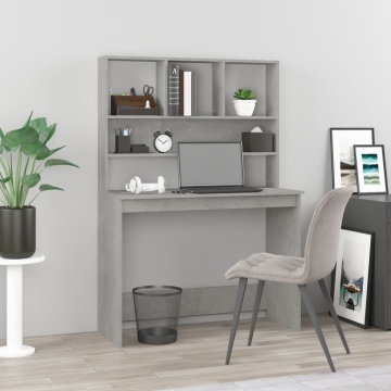 Birou cu rafturi, gri beton, 102x45x148 cm, lemn compozit - Img 1