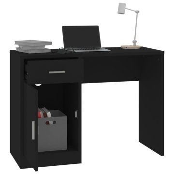 Birou cu sertar și dulap, negru, 100x40x73 cm, lemn prelucrat - Img 4
