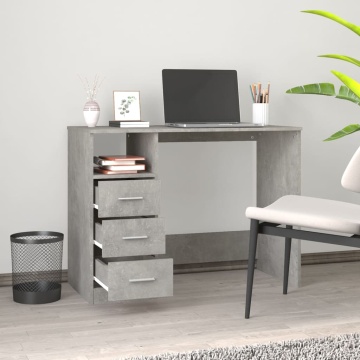 Birou cu sertare, gri beton, 102x50x76 cm, lemn prelucrat - Img 3