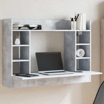 Birou montat pe perete, gri beton, 105x48x75 cm, lemn prelucrat - Img 1