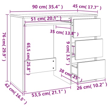 Birou, stejar fumuriu, 90x45x76 cm, lemn prelucrat - Img 7