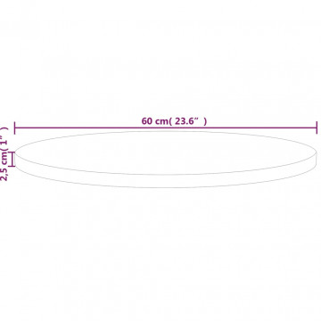 Blat de masă rotund, Ø60x2,5 cm, lemn masiv stejar netratat - Img 4