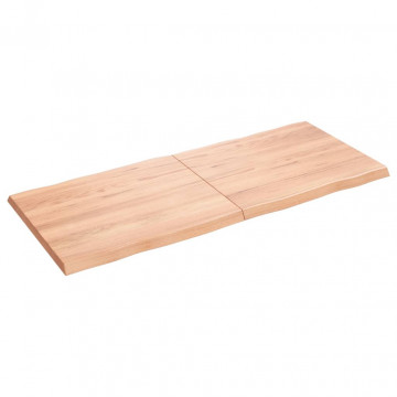 Blat masă, 140x60x4 cm, maro, lemn stejar tratat contur organic - Img 1