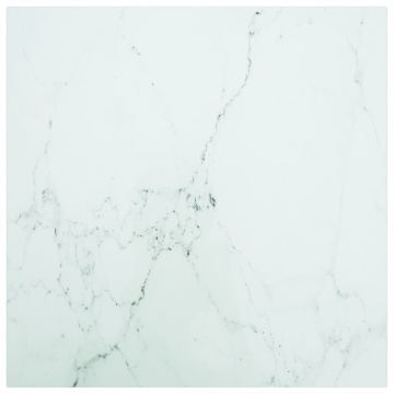 Blat masă alb 70x70 cm 6 mm sticlă securizată design marmură - Img 1