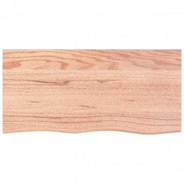 Blat masă maro deschis 100x50x6 cm, lemn masiv stejar tratat - Img 3