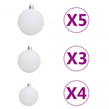 Brad Crăciun pre-iluminat artificial, set globuri, alb, 90 cm - Img 6