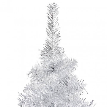 Brad Crăciun pre-iluminat cu set globuri, argintiu, 240 cm, PET - Img 3