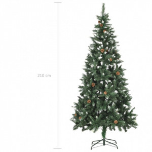 Brad de Crăciun artificial cu conuri pin și sclipici alb 210 cm - Img 7