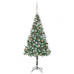 Brad de Crăciun artificial cu LED&globuri&conuri de pin, 180 cm - Img 1