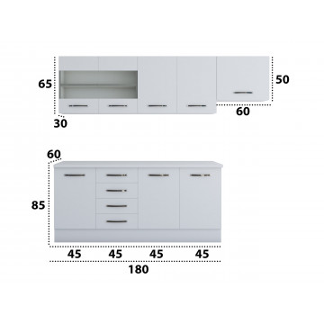 Bucatarie Alfa 240, Corp hota, Cu vitrina, alb, Blat termic alb - Img 6
