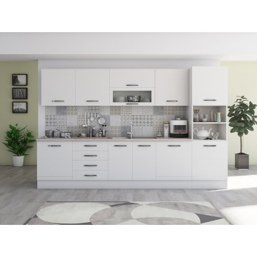 Bucatarie Alfa 320, alb, blat termic travertin, corp pentru cuptor incorporabil - Img 1