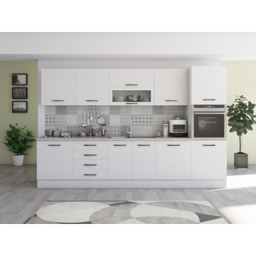 Bucatarie Alfa 320, alb, blat termic travertin, corp pentru cuptor incorporabil - Img 2