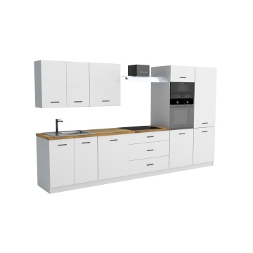 Bucatarie Montis 350 cm, corp cuptor inalt, culoare alb lucios, blat sonoma - Img 2