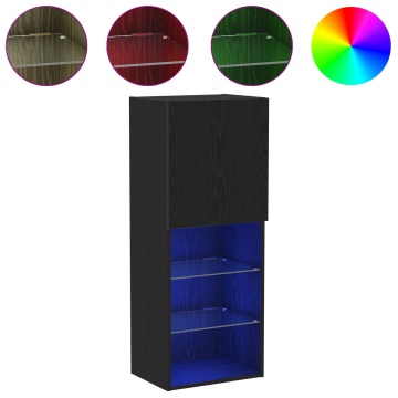Bufet TV cu lumini LED Stejar Negru 40,5x30x102 cm - Img 4