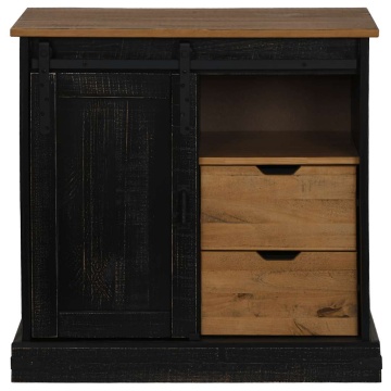 Bufetă HALDEN cu uşă glisantă neagră 80x40x80 cm lemn masiv - Img 3