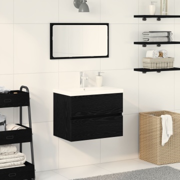 Cabinet de Chiuvetă cu Lavă Integrată Stejar Negru Lemn Prelucrat, Cabinet de Chiuvetă Stejar Negru 60x38,5x45 cm Lemn Prelucrat - Img 1