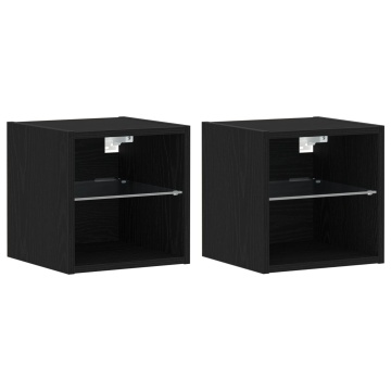 Cabinet TV LED 2 piese Stejar Negru 30x28,5x30 cm Lemn compus - Img 2