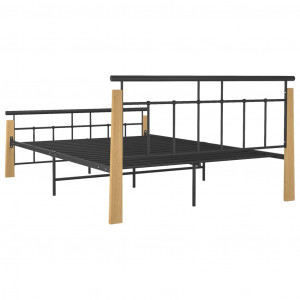 Cadru de pat,140x200 cm, metal și lemn masiv de stejar - Img 7