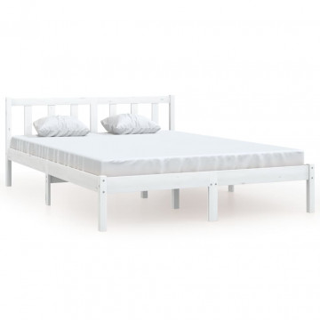 Cadru de pat, alb, 160x200 cm, lemn masiv de pin - Img 2