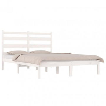 Cadru de pat, alb, 200x200 cm, lemn masiv de pin - Img 3