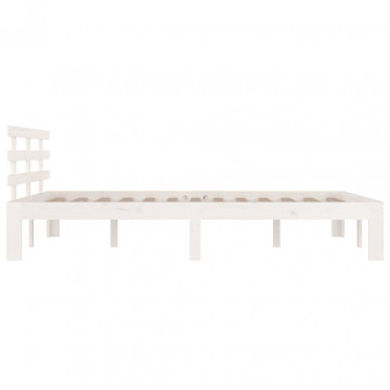 Cadru de pat, alb, 200x200 cm, lemn masiv de pin - Img 8