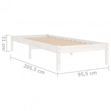 Cadru de pat, alb, 90x200 cm, lemn masiv de pin - Img 7