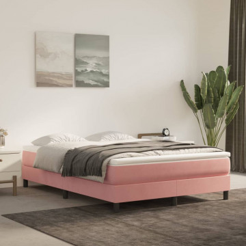 Cadru de pat box spring, roz, 140x200 cm, catifea - Img 1