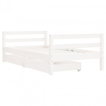 Cadru de pat copii cu sertare, alb, 80x160 cm, lemn masiv pin - Img 3